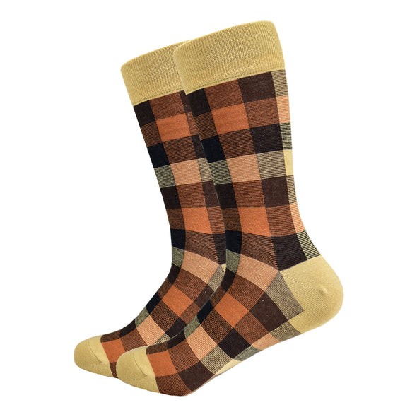 Tan Plaid Socks | Pattern Socks | Fun Dress Socks | SoKKs.com